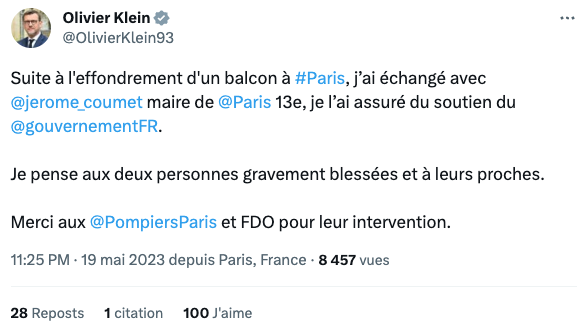 Réaction d'Olivier Klein