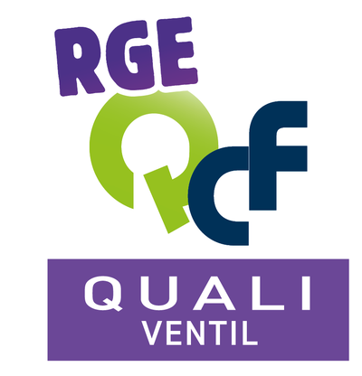 Logo RGE QCF de la qualification QUALI VENTIL, ventilation mécanique, délivrée par QUALICLIMAFROID