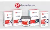 Cinq sacs et bidons d’enduits et mortier plâtre Les Élémentaires pour plâtrerie intérieure