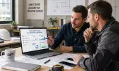 Artisan du bâtiment consultant les statistiques du site internet de son entreprise sur un écran