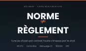 Norme et règlement opposés en typographie, avec les repères NF DTU, Eurocodes, marquage CE, RE2020 et DPE