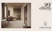Salon International de Porcelanosa 50e anniversaire, espace d’exposition moderne et design.