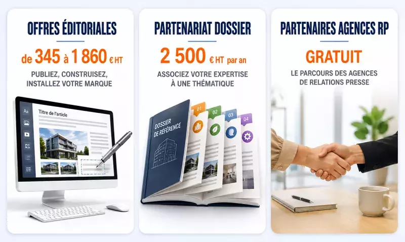 Les trois voies de publication de batipole : offres éditoriales, partenariat Dossier et programme Agences RP