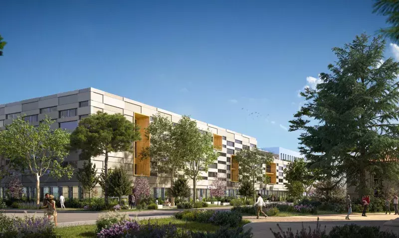 Chantier du CHU de Montpellier avec installation de plafonds hydrauliques réversibles Acosi+