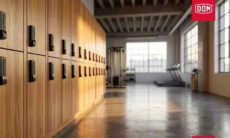 Serrure électronique DOM-Ronis E10-Plus à code installée sur un casier en milieu collectif