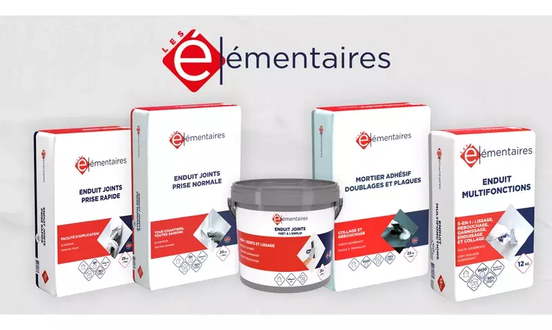 Gamme Les Élémentaires de sacs d’enduits et mortiers plâtre pour joints, rebouchage et collage