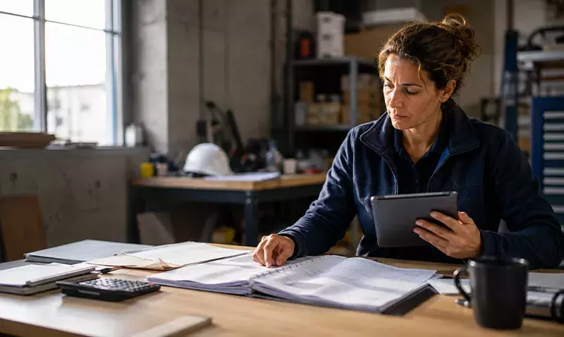 Femme du BTP qui utilise un logiciel de devis et facturation