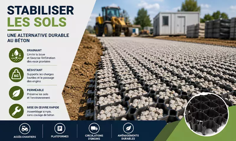 Dalle alvéolaire Ecoraster TP40 montrant sa structure perméable pour sols agricoles