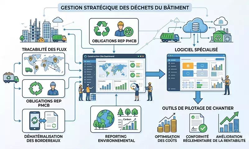 Schéma de la gestion des déchets dans le bâtiment