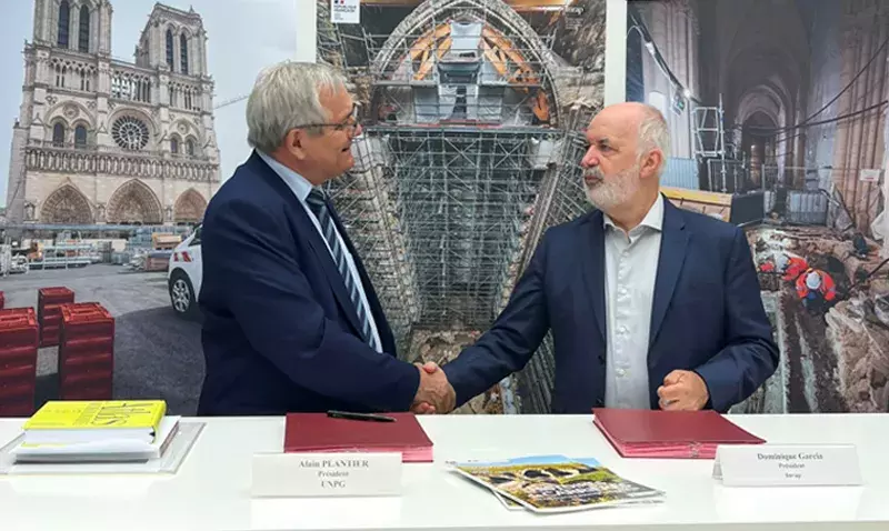 Alain Plantier, Président de l’UNICEM et de l’UNPG et Dominique Garcia, Président de l’Inrap ©UNICEM