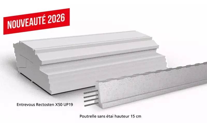 Poutrelle précontrainte sans étai et entrevous isolant de la gamme Intégrale pour plancher sur vide sanitaire